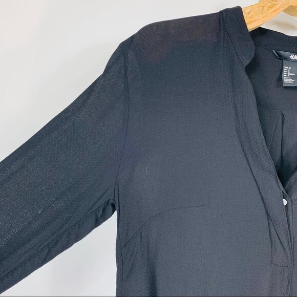 H&M Black Rayon Popover Shirt Sz 6 Semi Sheer - Picture 8 of 11
